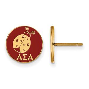14K Plated Silver Alpha Sigma Alpha Enamel Ladybug Disc Post Earrings